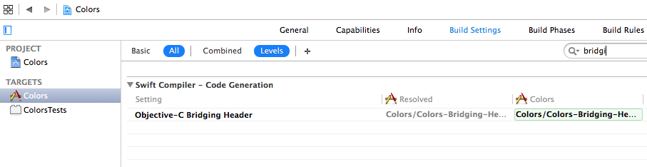 Build Settings Objc bridging header